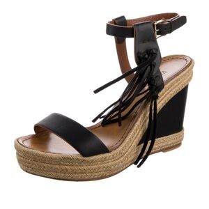 Valentino Leather Espadrilles Black Platform size 7.5/37.5